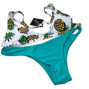 ZAFUL Bikini Set Pineapple Print Sexy Two Piece Bathing Swimsuit High Cut XL NWT